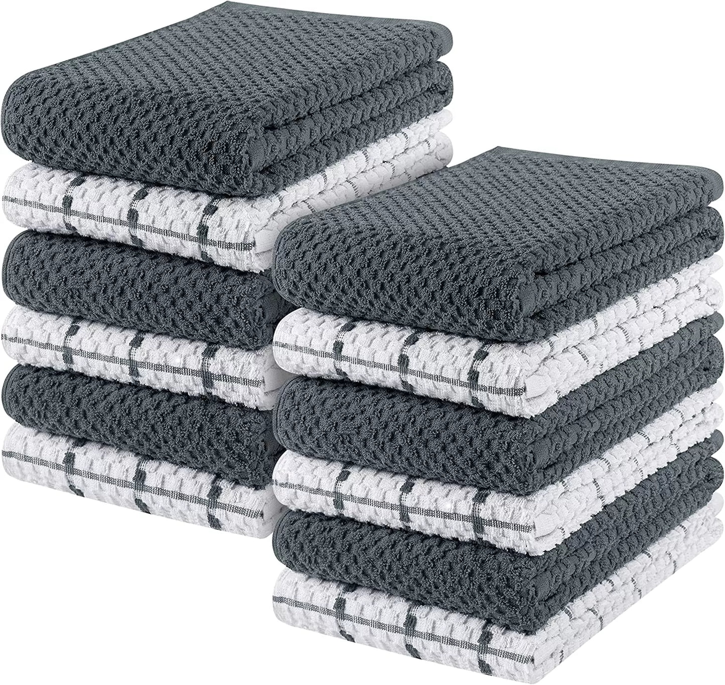 Kitchen Towels 12 Pack, 15 x 25 Inches, 100% Ring Spun Cotton Super Soft and Absorbent Linen Dish Towels, Tea Towels and Bar Towels Set (Black)
