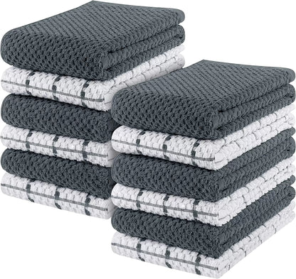 Kitchen Towels 12 Pack, 15 x 25 Inches, 100% Ring Spun Cotton Super Soft and Absorbent Linen Dish Towels, Tea Towels and Bar Towels Set (Black)