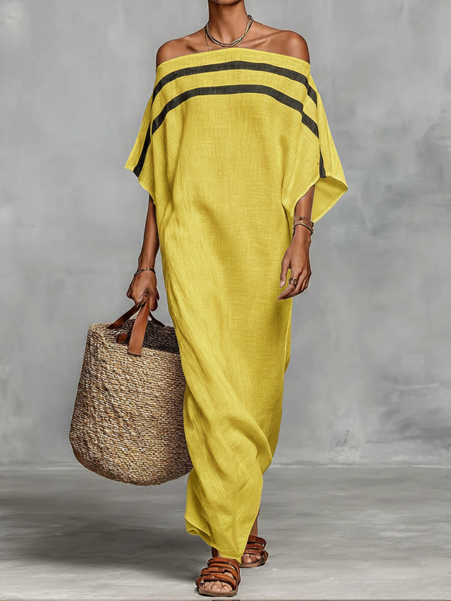 🔥Summer Arrivals🌟Off-the-shoulder, Straight-neck Linen And Cotton Dress