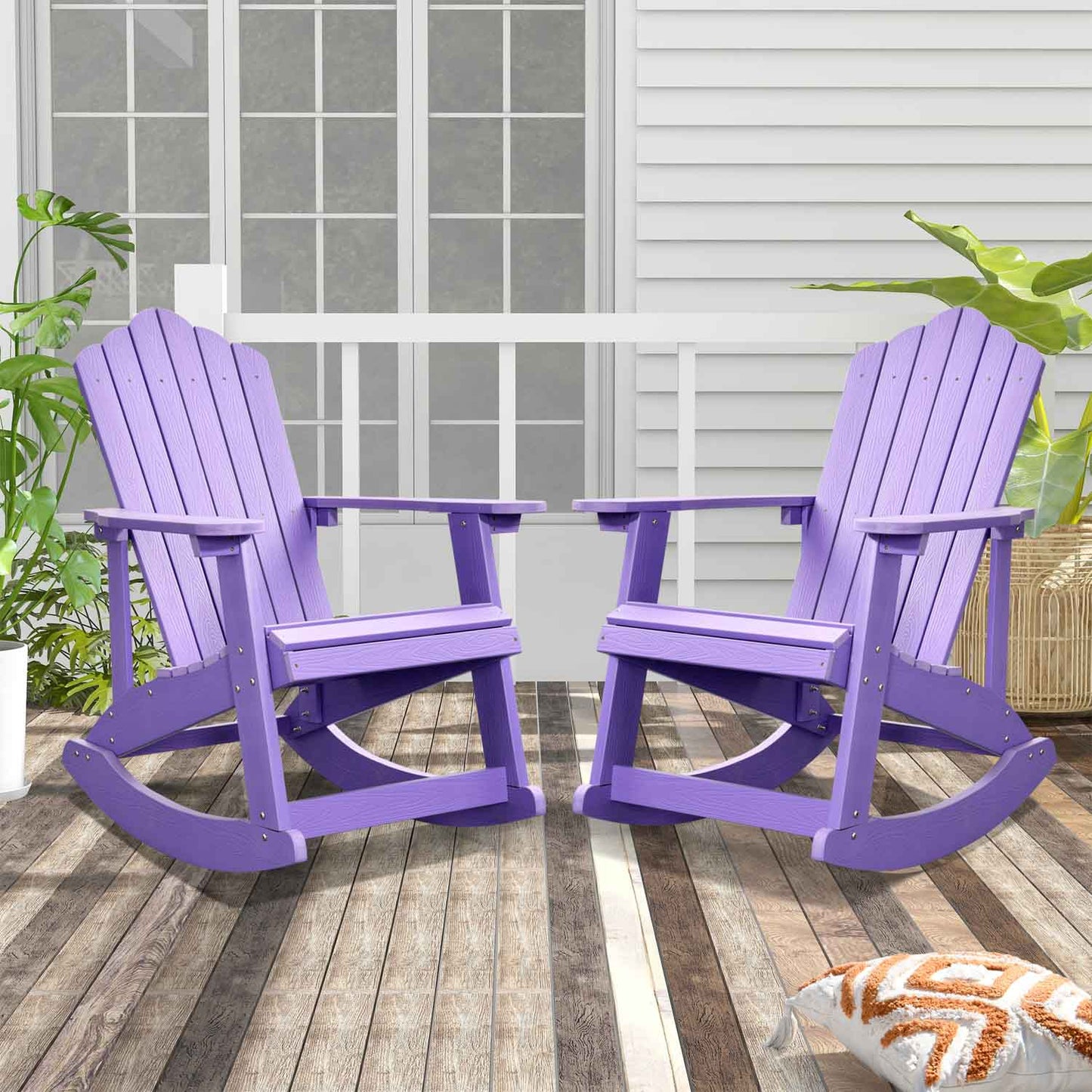 Ovios  Rocking Adirondack Chair 2-Piece Waterproof Plastic Frame