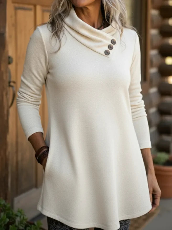 🔥Summer Arrivals🌟Elegant Cowl Neck Button-down A-line Pullover