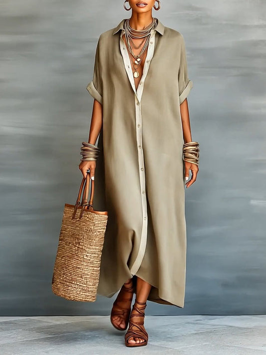 🔥Summer Arrivals🌟Women's Loose-fitting Linen And Cotton Shirt Dress