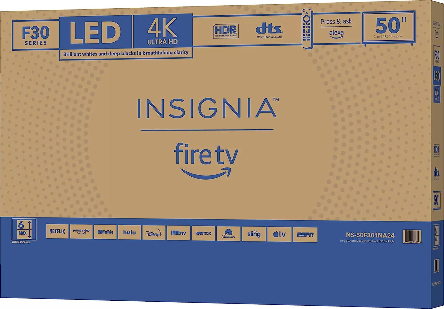 INSIGNIA All-New 50-inch Class F30 Series LED 4K UHD Smart Fire TV (NS-50F301NA24, 2023 Model)