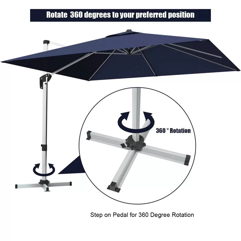 10 Ft Square Offset Patio Cantilever Umbrella with 360 Degree Tilt