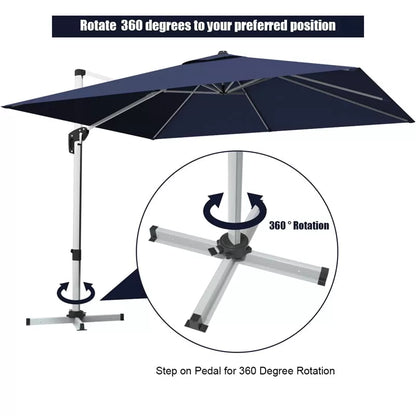 10 Ft Square Offset Patio Cantilever Umbrella with 360 Degree Tilt