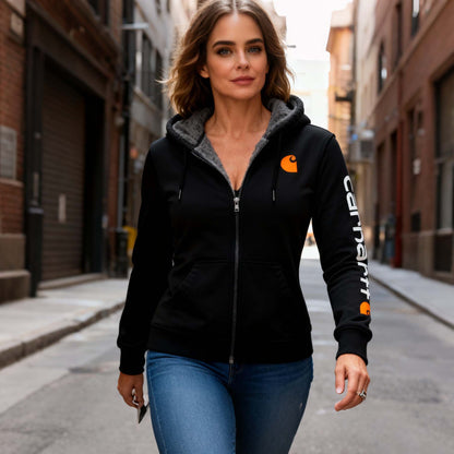 🔥𝗖𝗹𝗲𝗮𝗿𝗮𝗻𝗰𝗲 𝗦𝗮𝗹𝗲🌟Women's Vintage Fleece Pocket Full Zip Long Sleeve Hoodie Jacket-Black