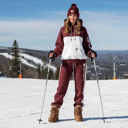 🔥𝗖𝗹𝗲𝗮𝗿𝗮𝗻𝗰𝗲 𝗦𝗮𝗹𝗲🌟Quilted Hoodie and Jogger Set for Winter Outdoors- Red wine