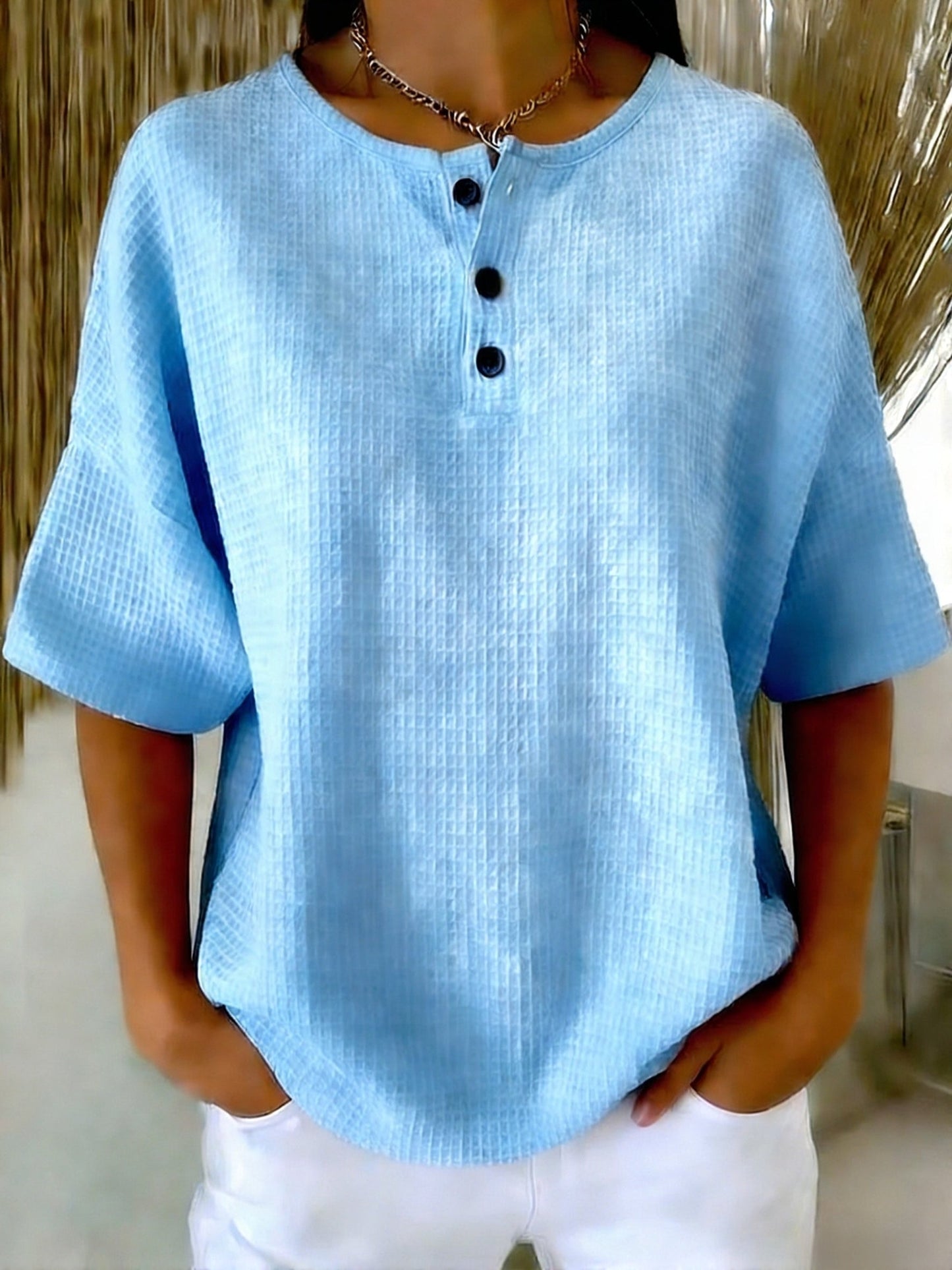 🔥Summer Arrivals🌟Casual Waffle Henry Collar Sweatshirt