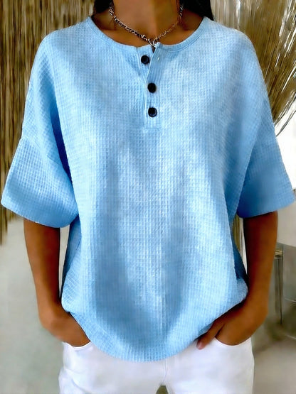 🔥Summer Arrivals🌟Casual Waffle Henry Collar Sweatshirt