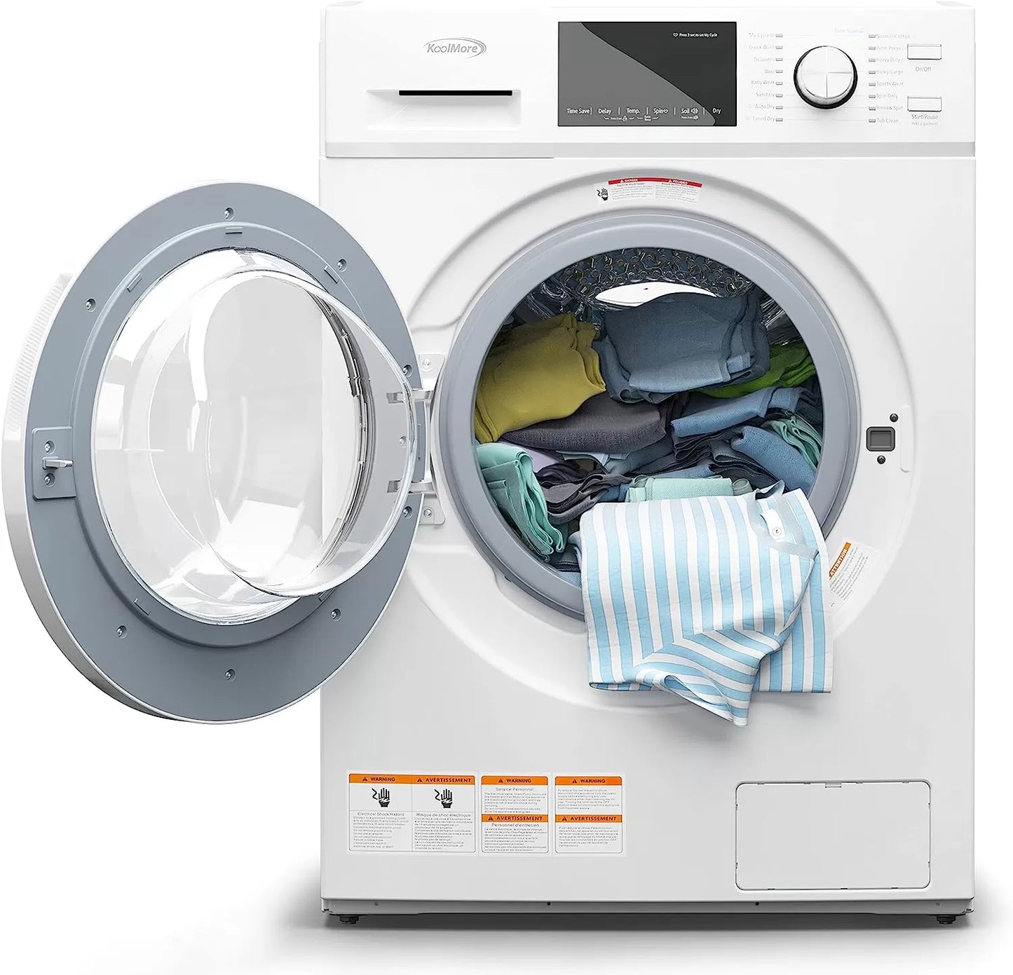 KoolMore FLW-3CWH Front Load Machine, 2.7 Cu. Ft, Space Saving Unit with 20-Minute Quick, 12 Washing Cycles, Quiet Inverter Motor [120V],