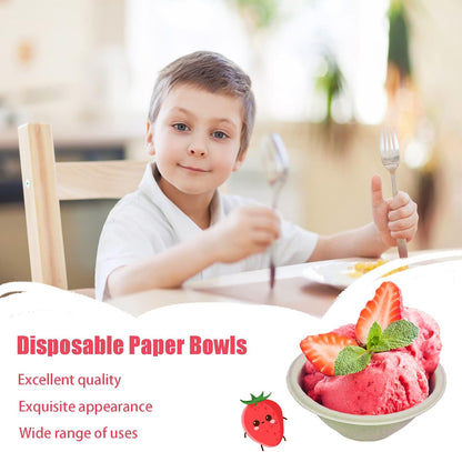 100 Pack 8oz Compostable Paper Bowls,Heavy-Duty Disposable Natural Bagasse Bowls,Biodegradable Soup Bowls,Eco-Friendly,Heat Resistant,for Ice Cream,Salad,Soup,Snack,Dessert,Pasta,Hot or Cold Use