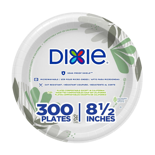 Dixie 8 1/2 Inch Medium-Weight Disposable Paper Plates, Pathways, 300 Count, Bulk Case, 6 Packs/50 Count Per Pack, (Georgia-Pacific #UX9P300)