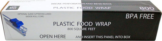 Plastic Food Wrap- 800 SQ. FT. BPA-Free, Includes Optional Slide Cutter, Extra Cling And No Mess, Clear