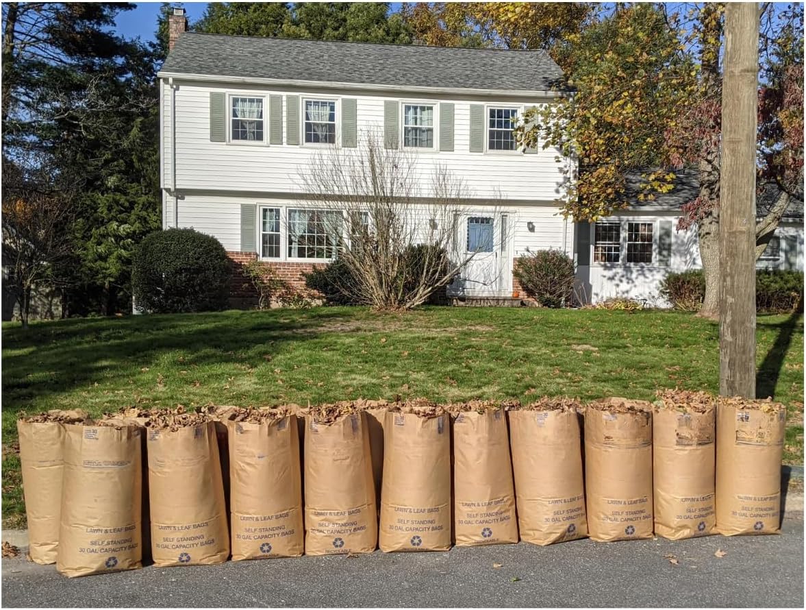 30 Gallon Lawn & Leaf 2-Ply Heavy-Duty Yard Waste Compost Refuse Paper Bags with Necessia Gardening Gloves, Eco-Friendly, Tear Resistant, Self Standing, Biodegredable, Made in USA, 30 Count
