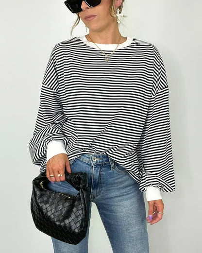🔥Summer Arrivals🌟🌈Women's Casual Striped Crewneck Oversized Pullover