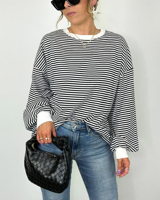 🔥Summer Arrivals🌟🌈Women's Casual Striped Crewneck Oversized Pullover