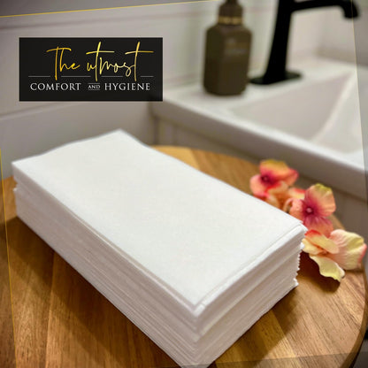 Linen Feel Disposable Napkins, Hand Towels for Bathroom, Weddings, Parties and Dinners, White, 50 Pack