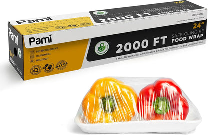 PAMI Clear Plastic Wrap for Food 12" X 2000ft, Bpa-Free Restaurant Plastic Wrap with Dispenser Box for Home and Commercial Food Wrap