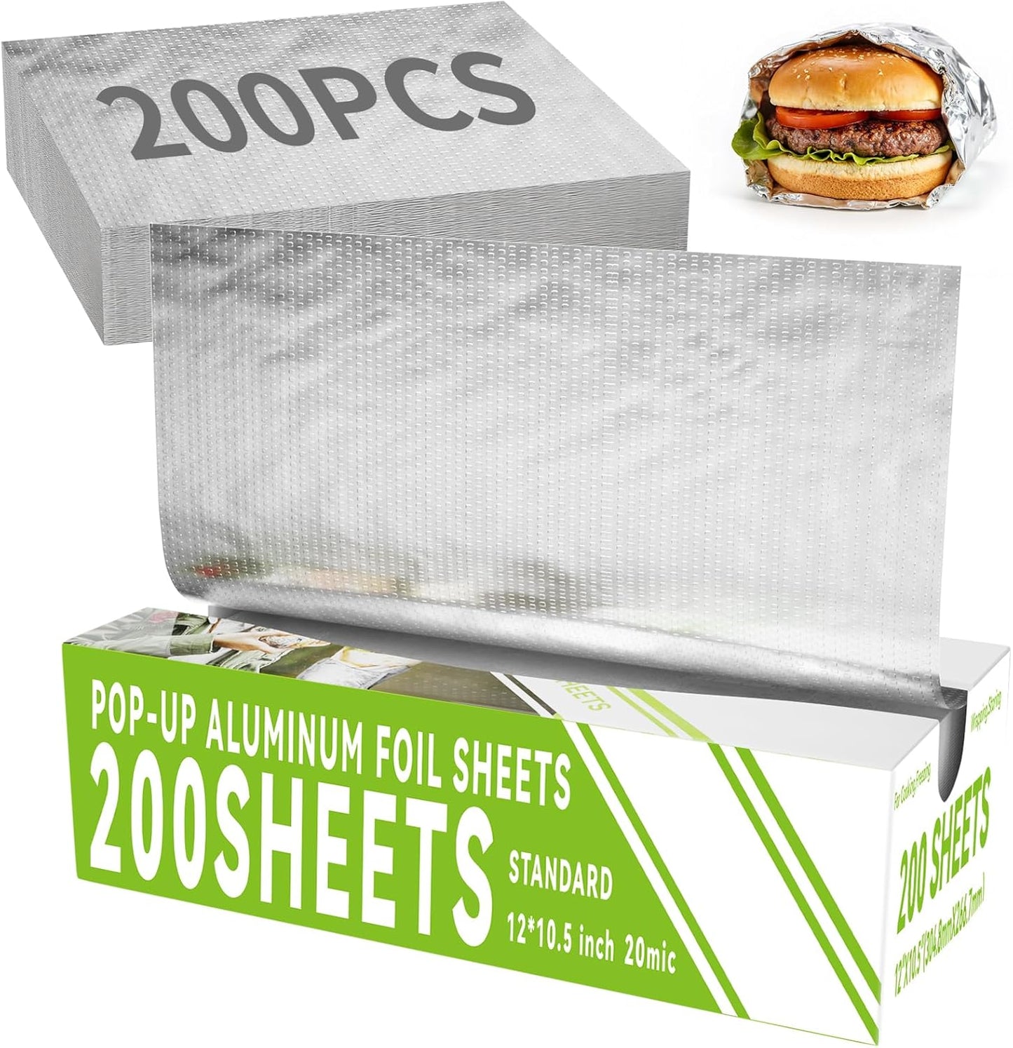 Aluminum Foil Sheets, 400 Count Tin foil,12" x 10.6" Pre-Cut Pop-Up Dispenser for Food Wrap, Hot Dog or Sandwich Wrap,Food Storage, Baking, Catering, Restaurant,Kitchen Use (Silver, 12 Inch)