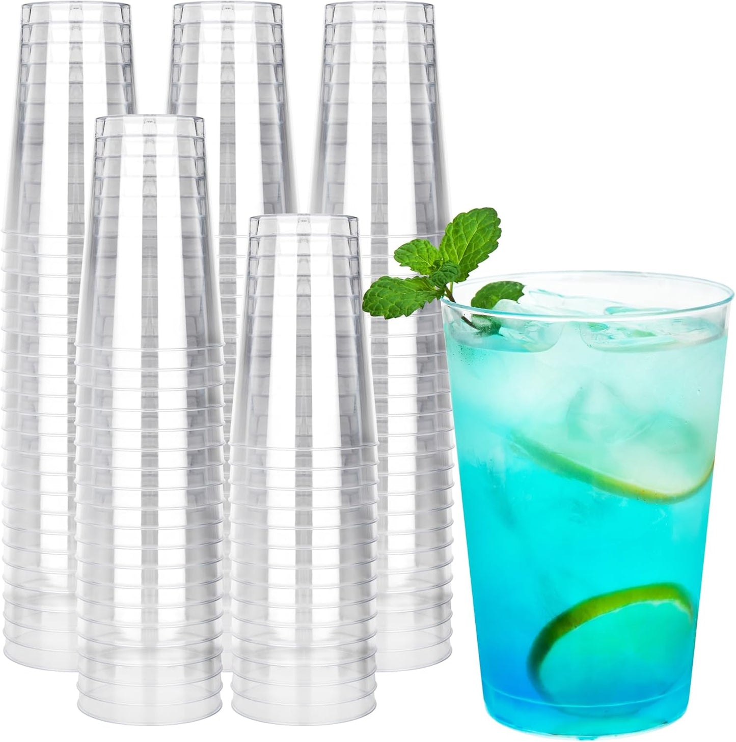 RACETOP 200 Pack 9 oz Clear Plastic Cups for Party, Disposable Clear Cup, Disposable Cups, Wine Glasses Cups, Plastic Cocktail Glasses
