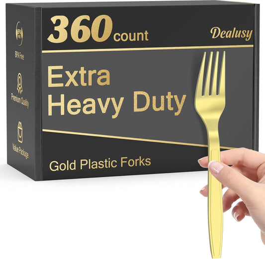 360 Count Extra Heavy Duty Clear Plastic Forks Disposable, BPA-Free, Heat Resistant, Solid and Durable Disposable Forks Bulk, Premium Plastic Forks heavy duty for Party Supply