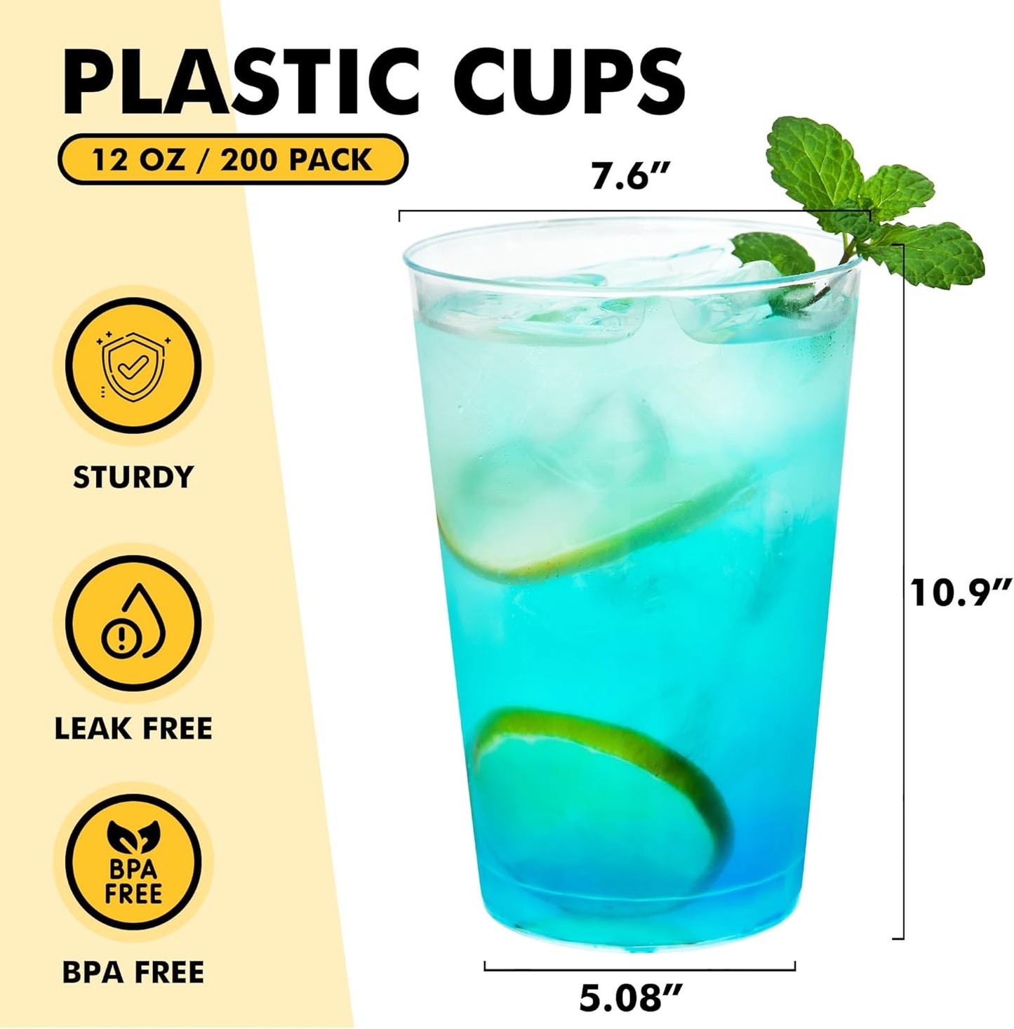 RACETOP 200 Pack 9 oz Clear Plastic Cups for Party, Disposable Clear Cup, Disposable Cups, Wine Glasses Cups, Plastic Cocktail Glasses
