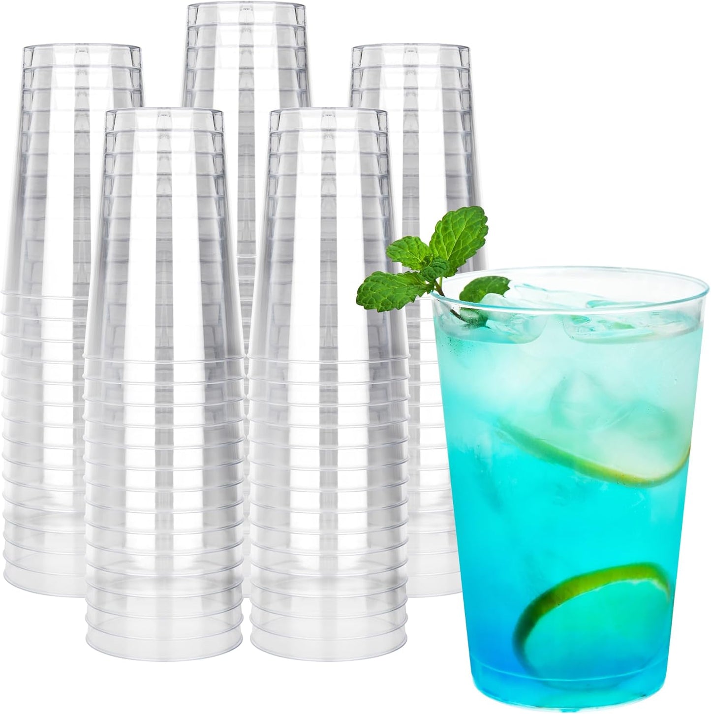 RACETOP 200 Pack 9 oz Clear Plastic Cups for Party, Disposable Clear Cup, Disposable Cups, Wine Glasses Cups, Plastic Cocktail Glasses