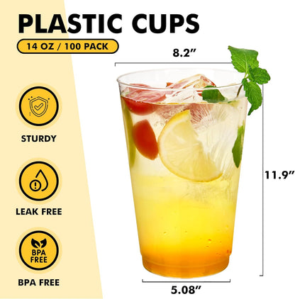 RACETOP 200 Pack 9 oz Clear Plastic Cups for Party, Disposable Clear Cup, Disposable Cups, Wine Glasses Cups, Plastic Cocktail Glasses