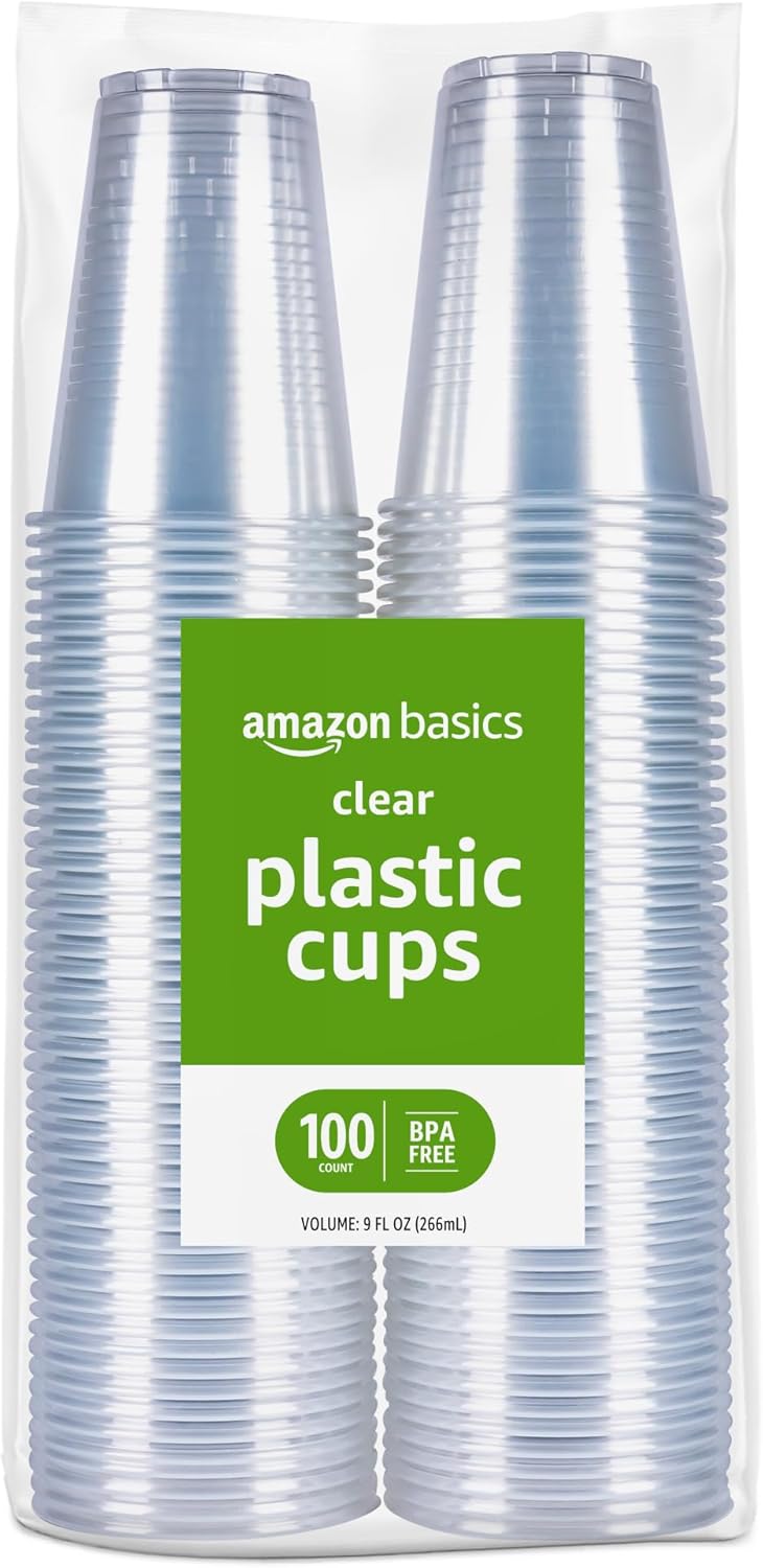 Amazon Basics Disposable Clear Plastic Cups, 16oz, 50 Count
