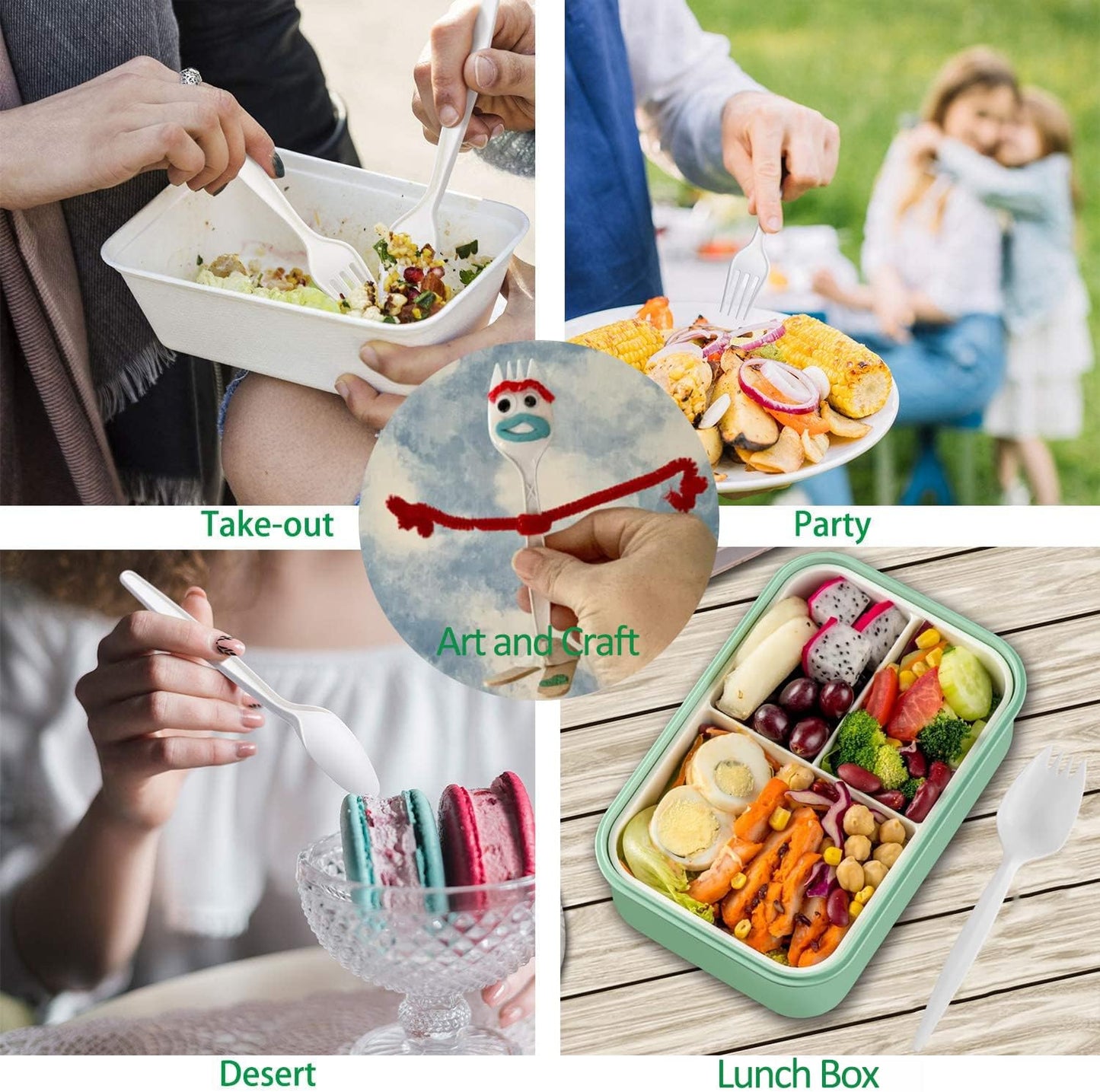 6” Large Size Reusable Sporks, Plastarch Material (PSM) Utensils, Spoon Fork 2-in-1 Spork for School Lunch, Picnics, Parties, Forky Making by Mavere, 50Pcs/Box