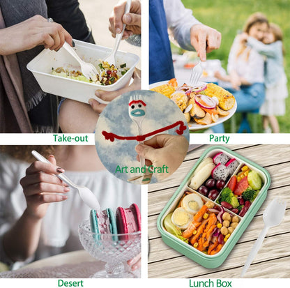 6” Large Size Reusable Sporks, Plastarch Material (PSM) Utensils, Spoon Fork 2-in-1 Spork for School Lunch, Picnics, Parties, Forky Making by Mavere, 50Pcs/Box