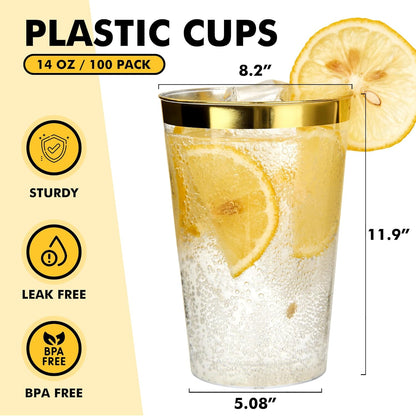 RACETOP 200 Pack 9 oz Clear Plastic Cups for Party, Disposable Clear Cup, Disposable Cups, Wine Glasses Cups, Plastic Cocktail Glasses