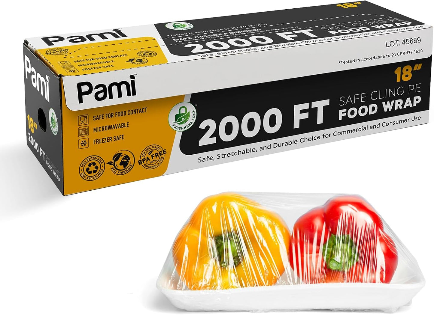 PAMI Clear Plastic Wrap for Food 12" X 2000ft, Bpa-Free Restaurant Plastic Wrap with Dispenser Box for Home and Commercial Food Wrap