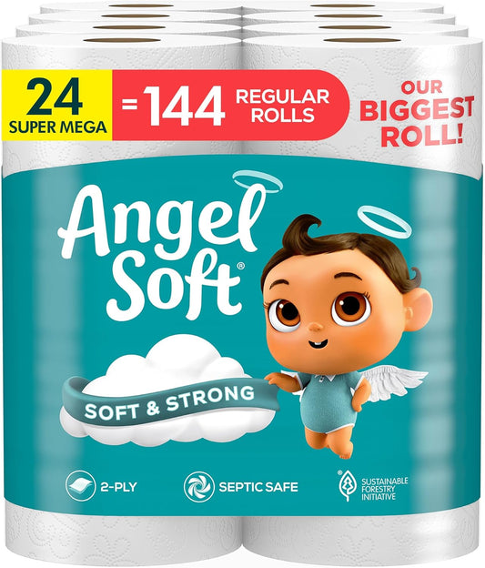 Angel Soft Toilet Paper, 18 Mega Rolls = 72 Regular Rolls, Soft and Strong Toilet Tissue