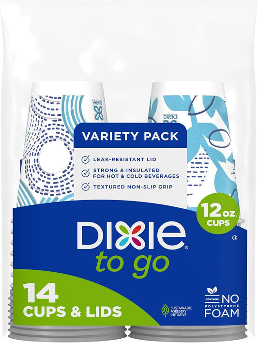 Dixie To Go Paper Coffee Cups With Lids, 12 oz, 156 ct, Disposable Insulated Paper Cups for On-The-Go Hot or Cold Beverages