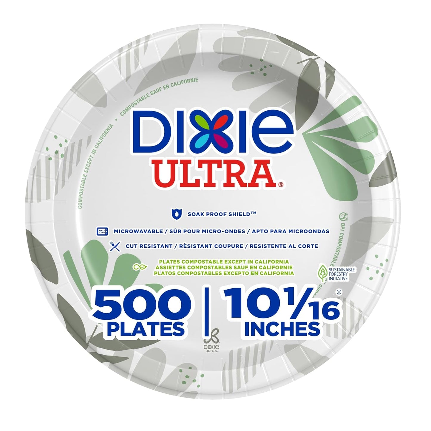 Dixie Ultra 10 Inch Heavy-Weight Paper Plates By GP PRO, Pathways Botanical Design, 500 Count (125 Disposable Plates Per Pack, 4 Packs Per Case), SXP10PATH