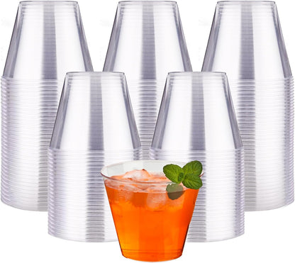 RACETOP 200 Pack 9 oz Clear Plastic Cups for Party, Disposable Clear Cup, Disposable Cups, Wine Glasses Cups, Plastic Cocktail Glasses