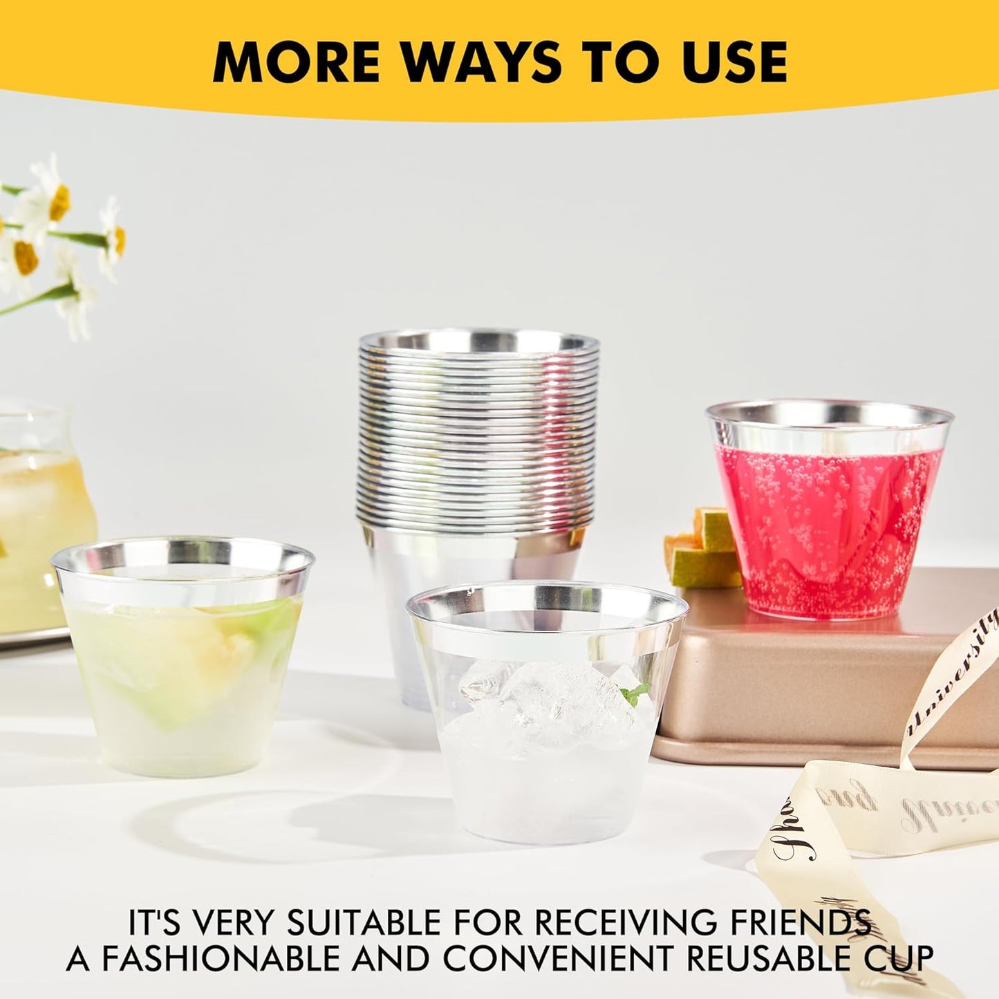 RACETOP 200 Pack 9 oz Clear Plastic Cups for Party, Disposable Clear Cup, Disposable Cups, Wine Glasses Cups, Plastic Cocktail Glasses