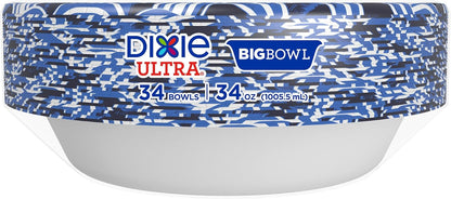 Dixie Ultra Extra Large Paper Bowls, 34 oz, 34 Count, Compostable, Microwave Safe, Disposable Bowls for Heavy Meals, Soups, Stews, and Everyday Use