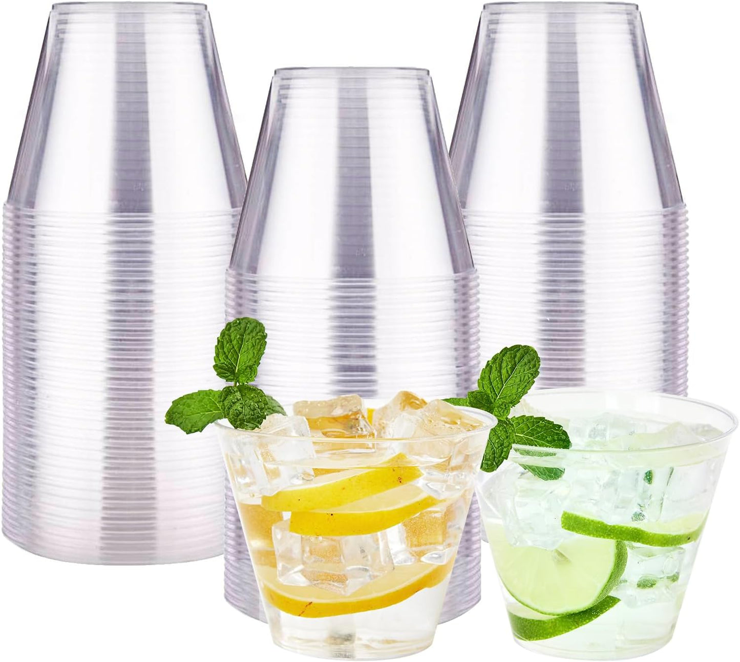 RACETOP 200 Pack 9 oz Clear Plastic Cups for Party, Disposable Clear Cup, Disposable Cups, Wine Glasses Cups, Plastic Cocktail Glasses