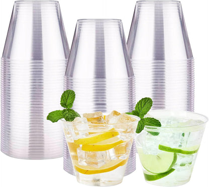 RACETOP 200 Pack 9 oz Clear Plastic Cups for Party, Disposable Clear Cup, Disposable Cups, Wine Glasses Cups, Plastic Cocktail Glasses