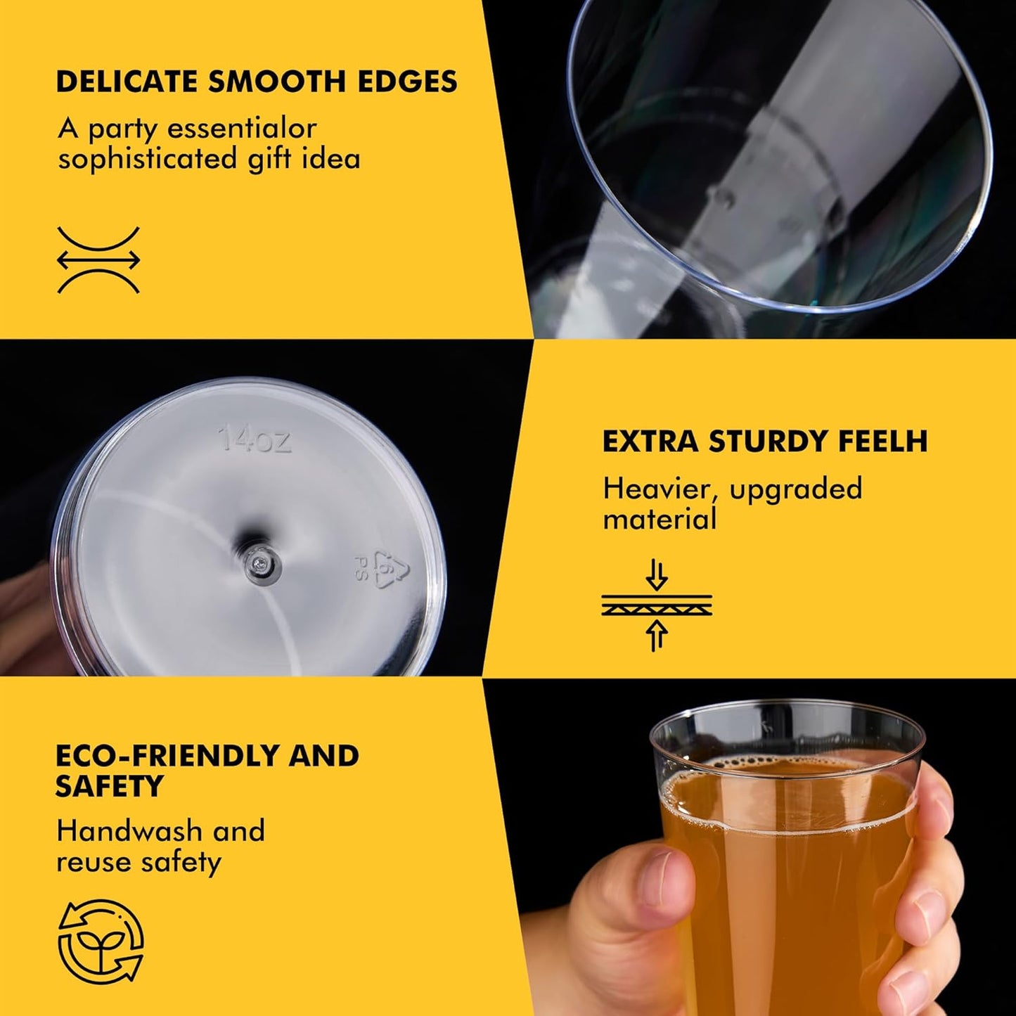 RACETOP 200 Pack 9 oz Clear Plastic Cups for Party, Disposable Clear Cup, Disposable Cups, Wine Glasses Cups, Plastic Cocktail Glasses