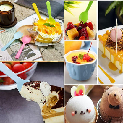 4.3" Mini Disposable Sporks 100ct, Plastic Spork 2-in-1 Utensils, 4 Colors, 25ct Individual Package Per Color - Made by Mavere