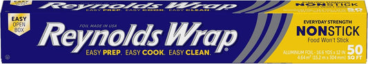 Reynolds Wrap Non Stick Aluminum Foil, Nonstick Aluminum Foil Roll, Prevents Food Sticking and Messy Cleanup, Great for Covering Casseroles and leftovers, 43.33 Yards x 12 Inches, 130 Sq.Ft.