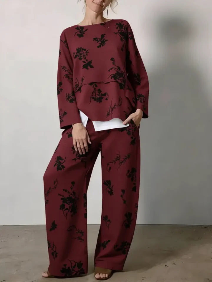 🔥Summer Arrivals🌟Women's Vintage Floral Print Cozy Cotton Top And Pants Two-piece Set.