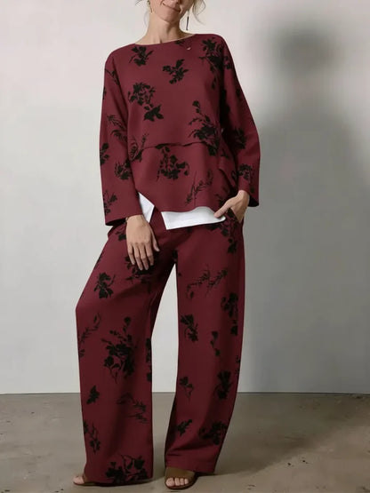 🔥Summer Arrivals🌟Women's Vintage Floral Print Cozy Cotton Top And Pants Two-piece Set.