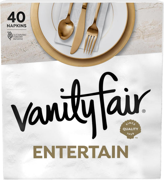 Vanity Fair Entertain Paper Napkins, 40 Count, Disposable Napkins Made For Entertaining And Events