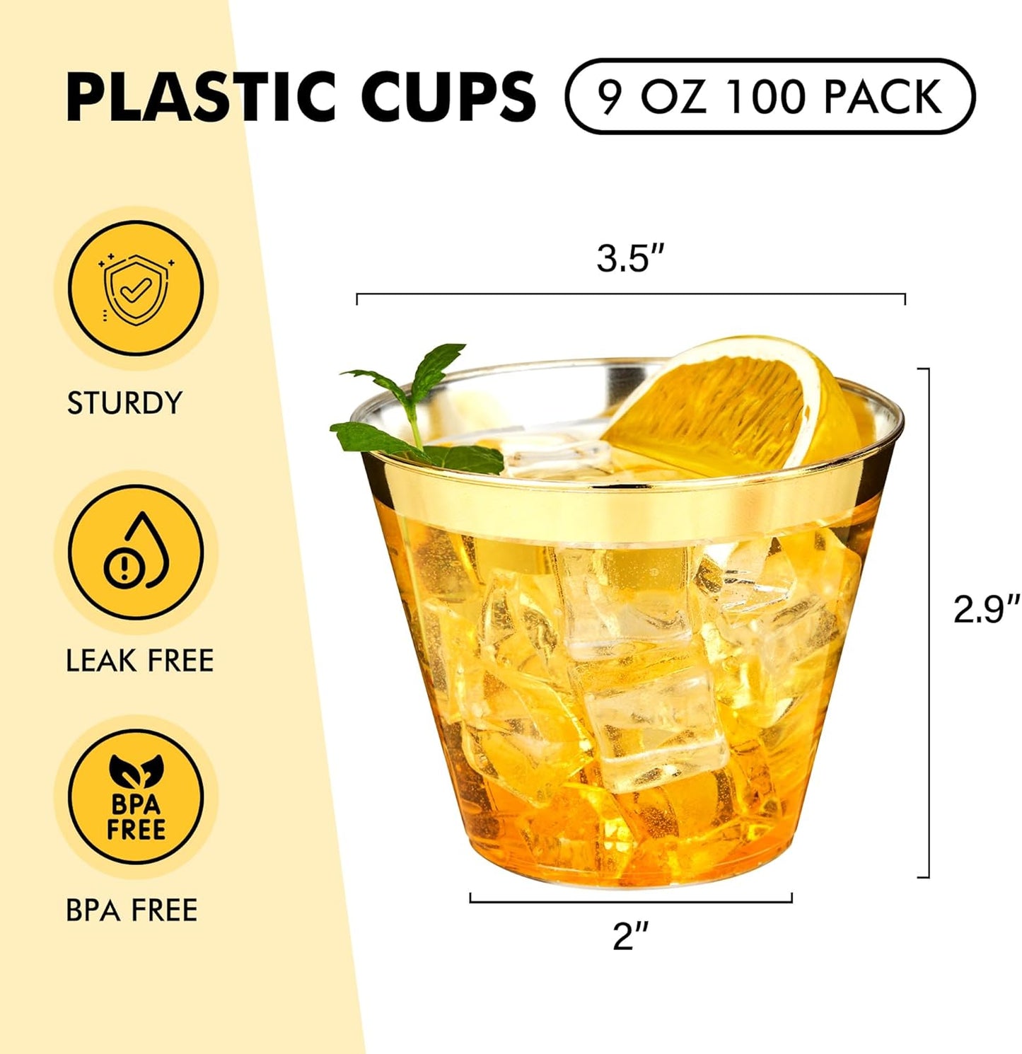 RACETOP 200 Pack 9 oz Clear Plastic Cups for Party, Disposable Clear Cup, Disposable Cups, Wine Glasses Cups, Plastic Cocktail Glasses