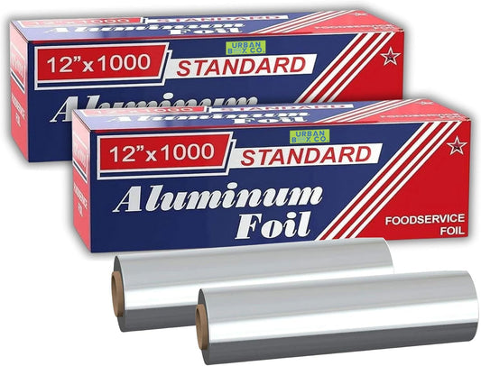 Urban Box Co. 12"x1000' Standard Aluminum Foil Roll Commercial-Grade Silver Wrap for Food Service, Catering, Baking & Home Use. Durable, Tear-Resistant, Heat-Safe Industrial Foil Roll