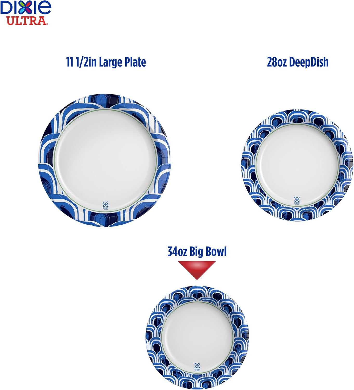 Dixie Ultra Extra Large Paper Bowls, 34 oz, 34 Count, Compostable, Microwave Safe, Disposable Bowls for Heavy Meals, Soups, Stews, and Everyday Use